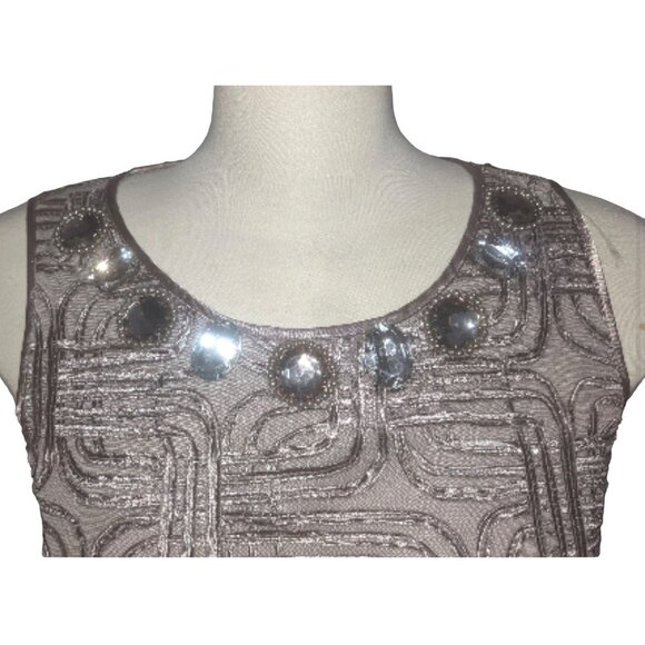 J Howard Shimmery Shimmery Beige Sz 8 (Medium) Sheath Dress Fitted and Jeweled - Picture 7 of 7